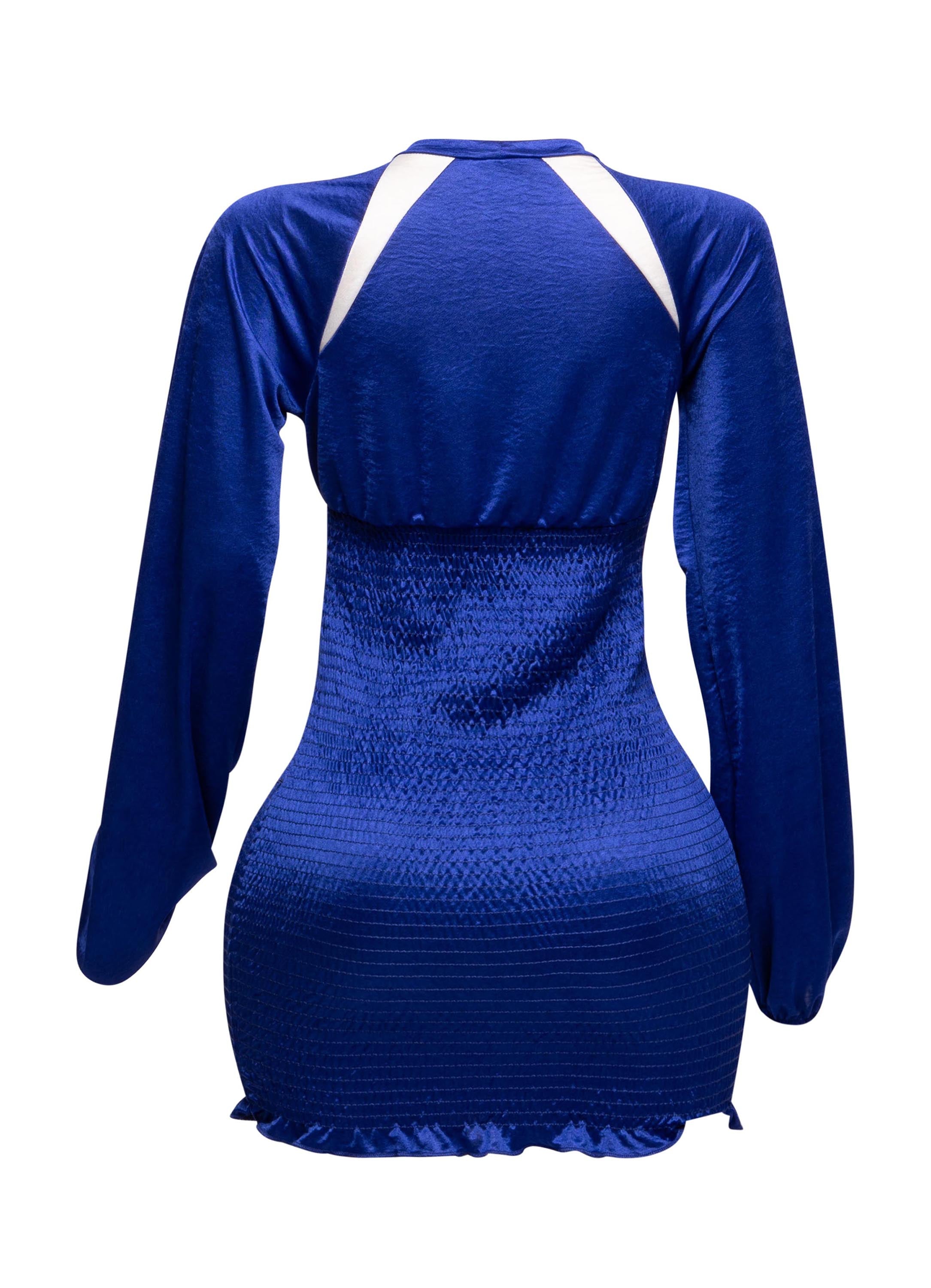 Back view of the Speed Racing Ruched Bodycon Dress in Royal Blue