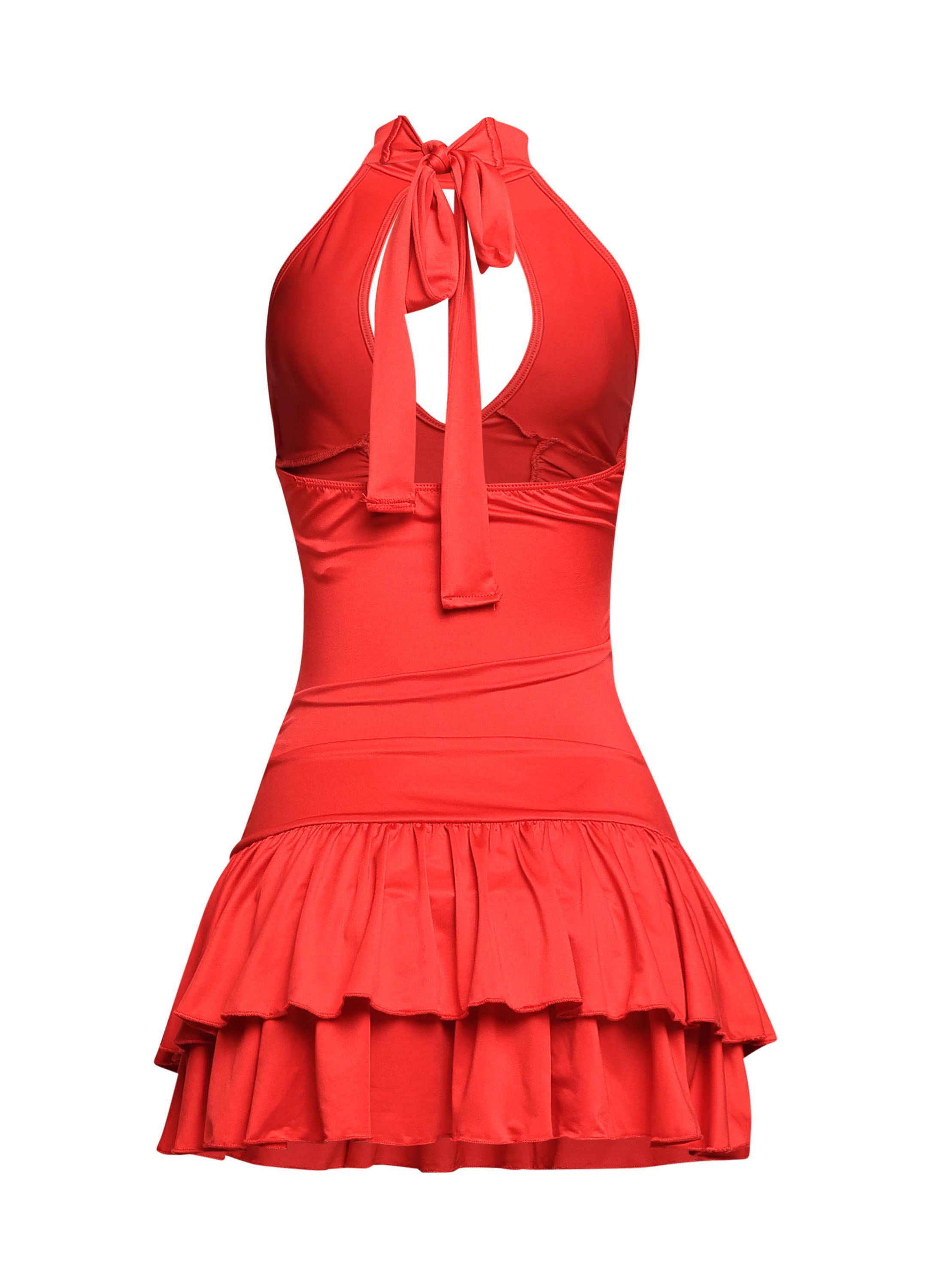 Shirring detailed halter layered ruffle dress