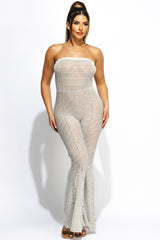 Two tone ribbed flared tube jumpsuit