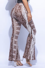 Boho printed flared pant with fringe detail