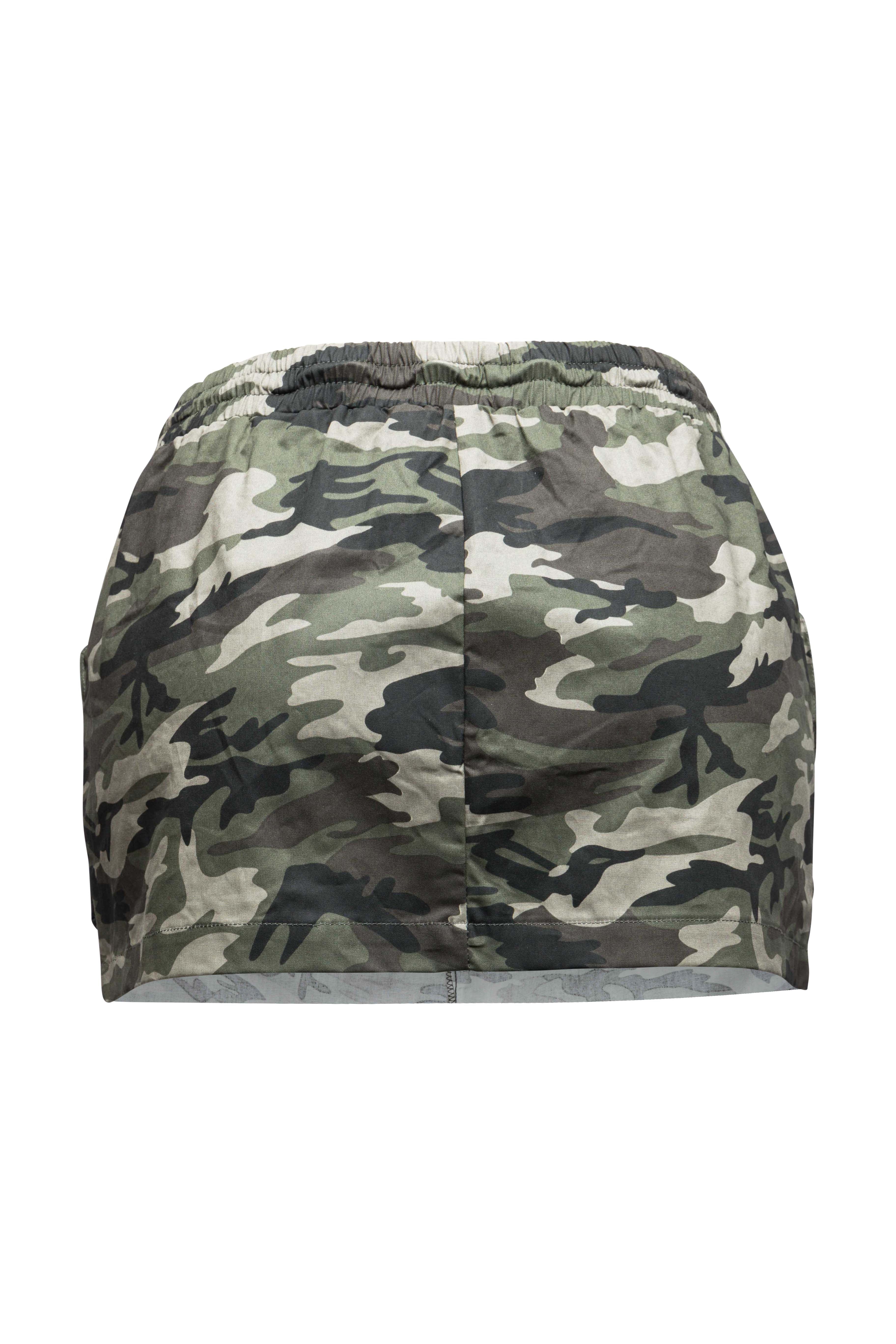 Camo drawstring mini skirt