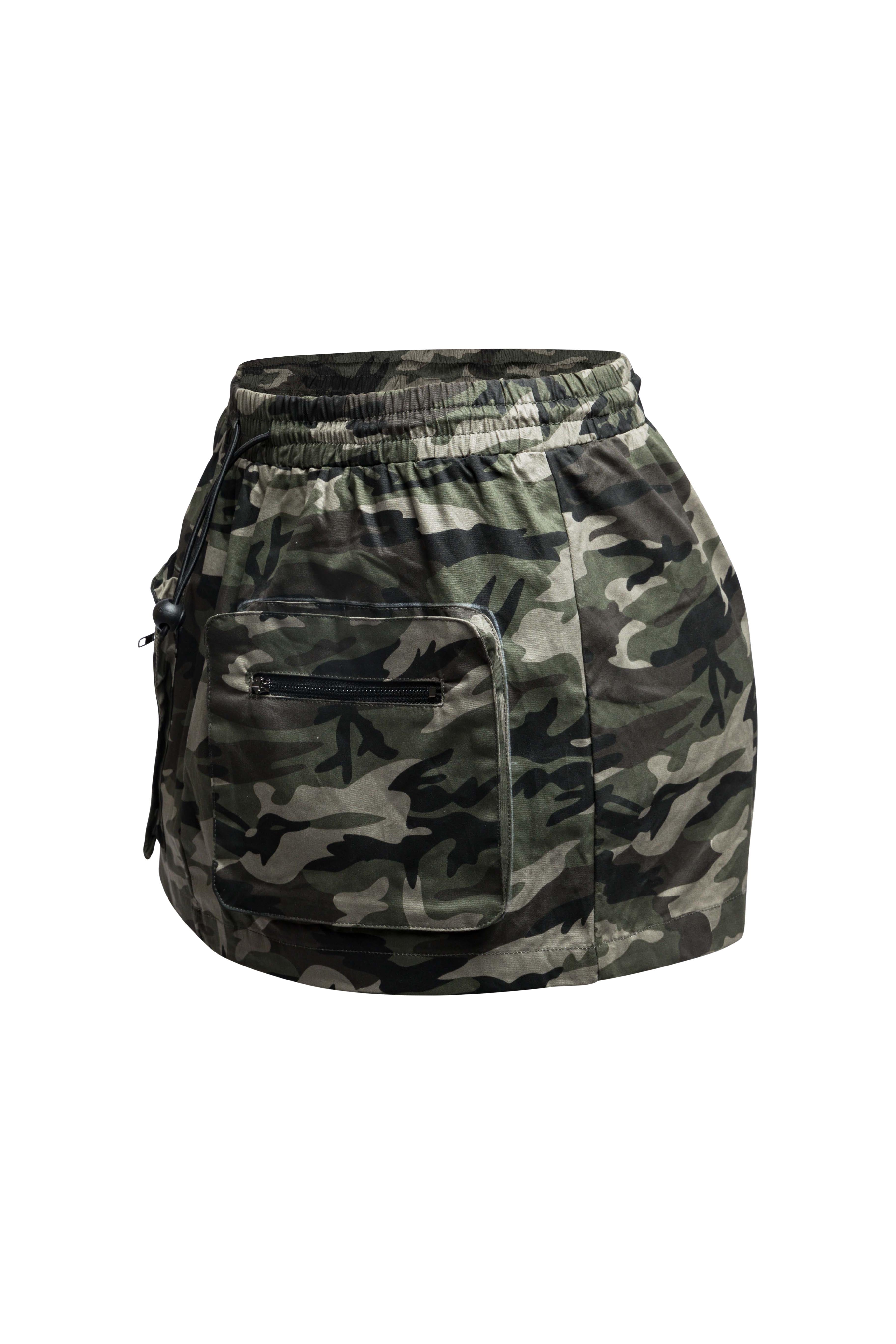 Camo drawstring mini skirt