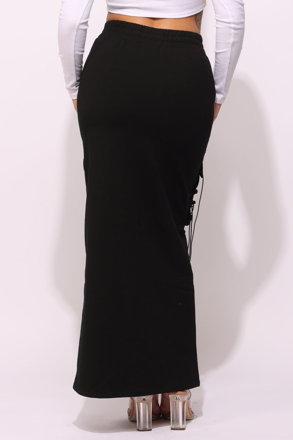 Lace up detailed pocket maxi skirt