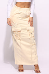 Lace up detailed pocket maxi skirt