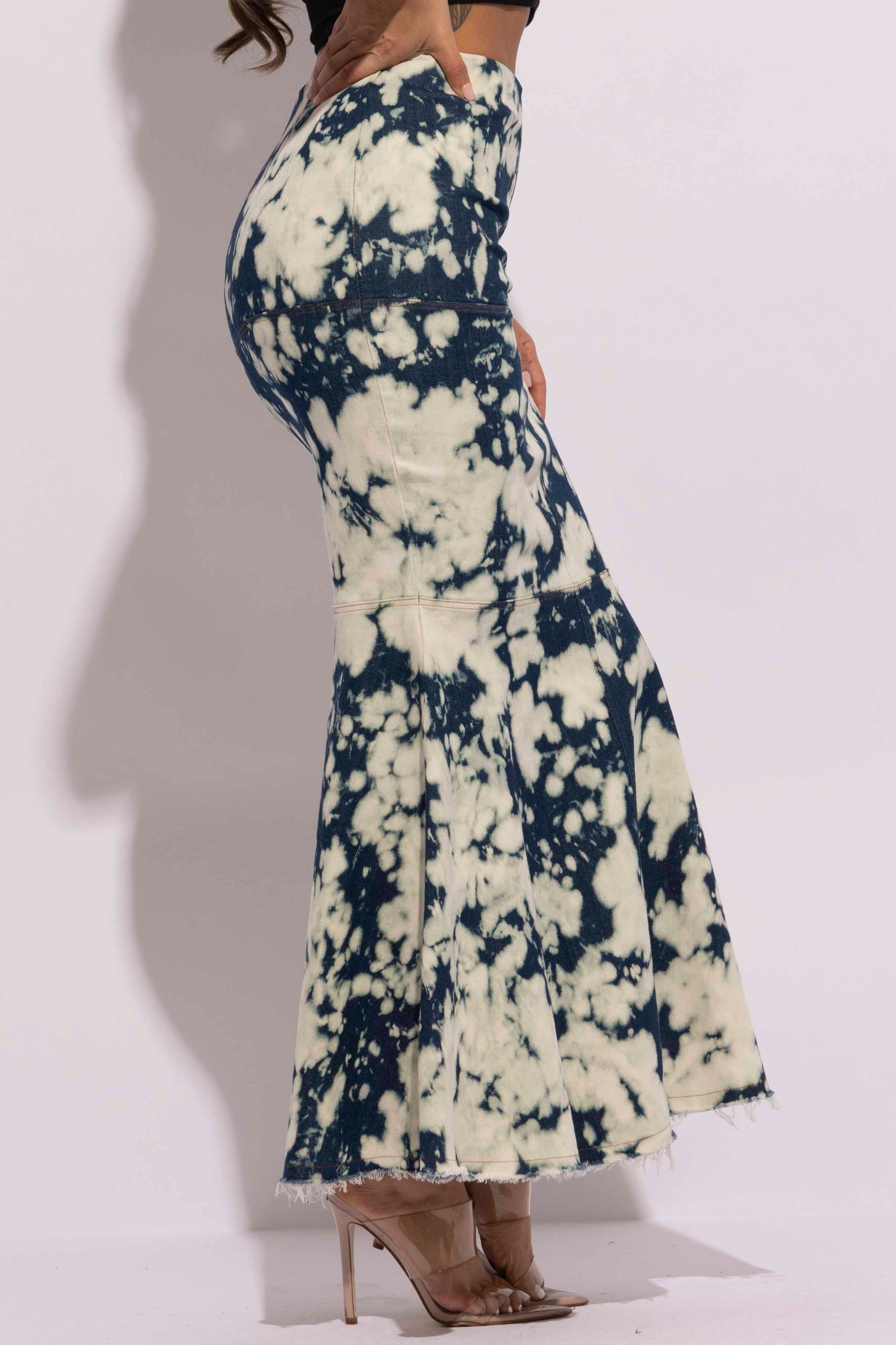 Acid Wash denim mermaid maxi skirt