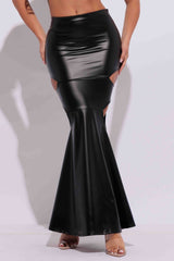 Side cut out mermaid PU skirt