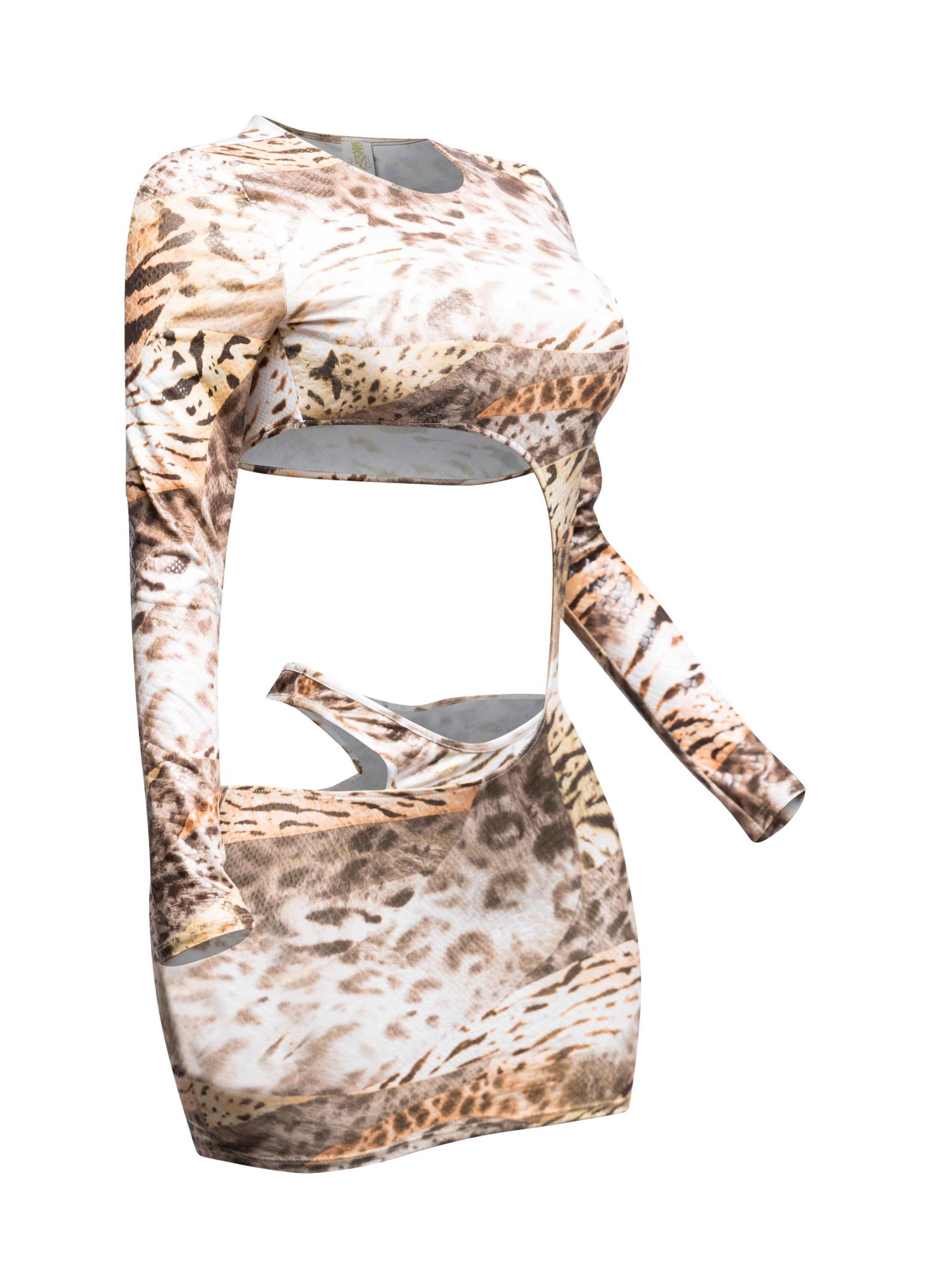 Foil Animal Printed Cut Out Mini Dress