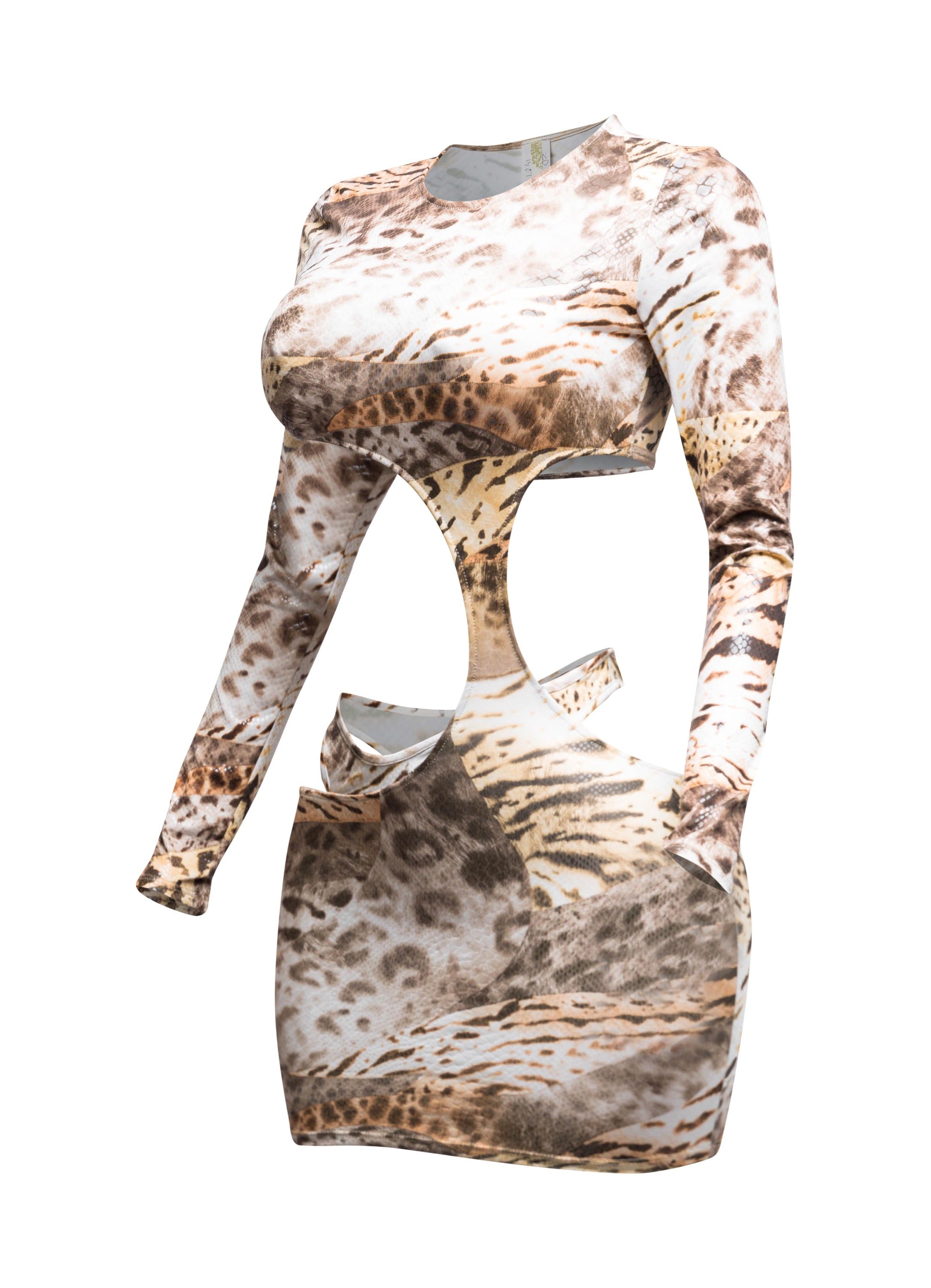 Foil Animal Printed Cut Out Mini Dress