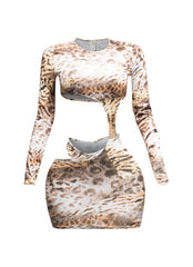 Foil Animal Printed Cut Out Mini Dress