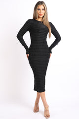 Ruffled textured long sleeve bodycon dress