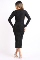 Ruffled textured long sleeve bodycon dress