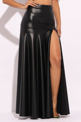 Matte PU maxi skirt with high slit