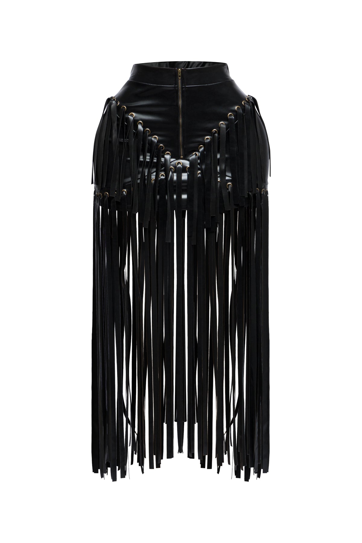 Faux leather fringed skirt