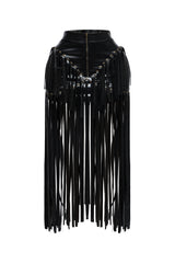 Faux leather fringed skirt