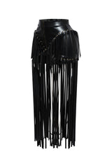 Faux leather fringed skirt