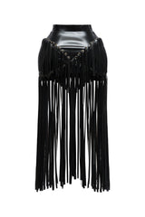 Faux leather fringed skirt