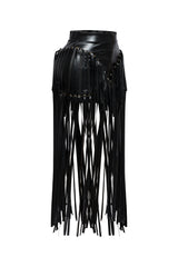 Faux leather fringed skirt