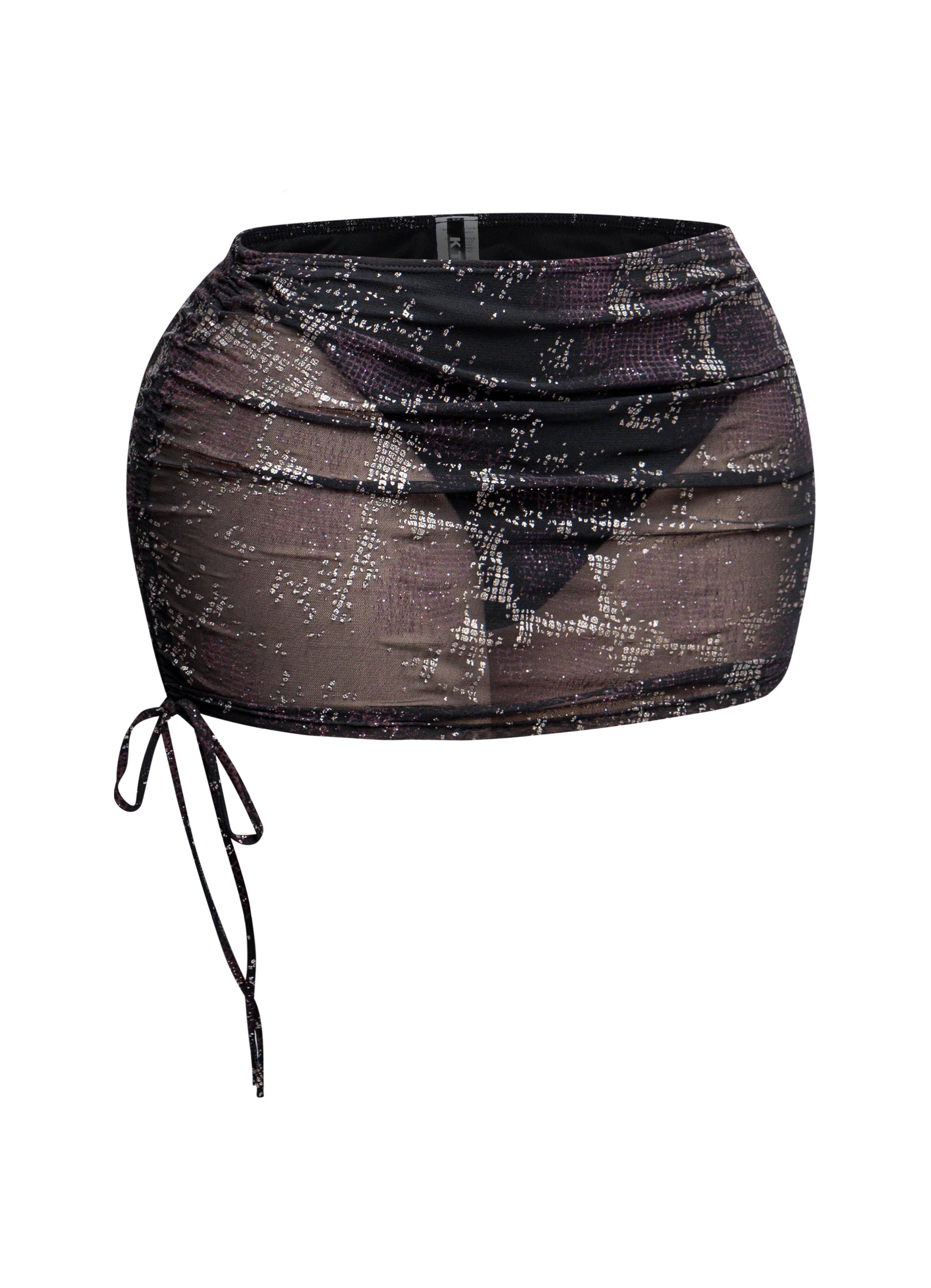 Glitter mesh low rise ruched micro mini skirt