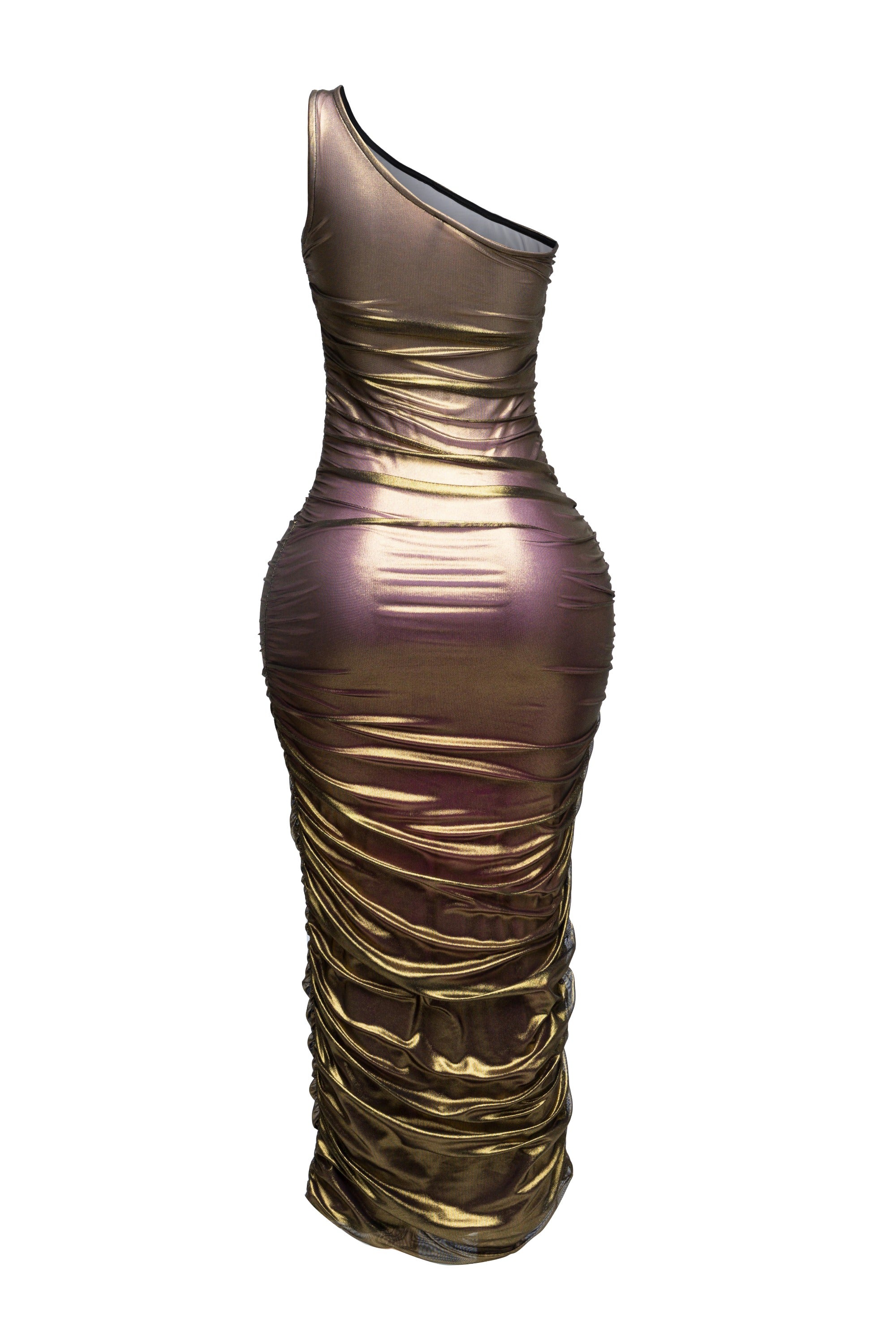 Ombre & gold mesh layered one shoulder maxi dress